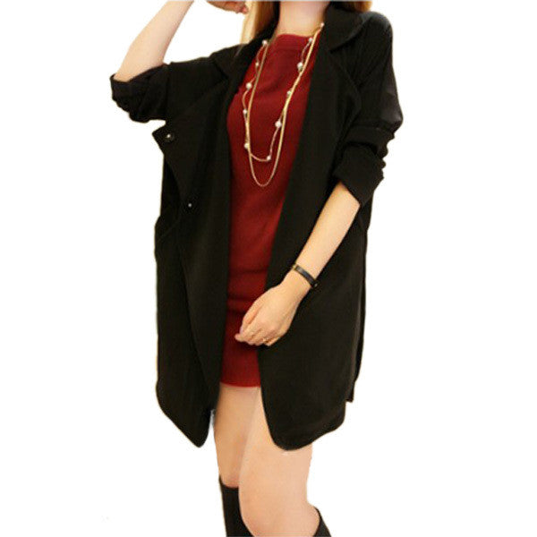 Korean Jacket Elegant Lady Long Sleeve Lapel Loose Coat Jacket Windbreaker jawbreaker Y09 J4U66