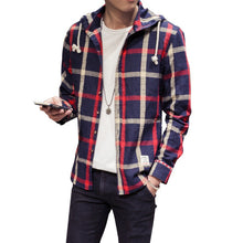 Men Boy Shirts Long Sleeve Cotton Plus Size Hooded Plaid Linen Blouse M-5XL Y3 J4U66