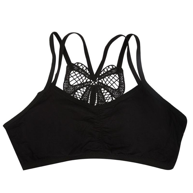 women bra spaghetti straps stretch brassiere push up bras back butterfly patern hollow tops seamless padded vest J4U66