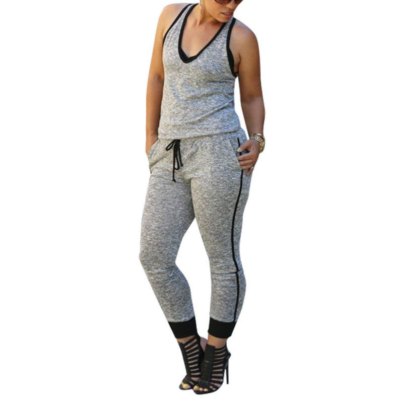 women casual slim waist romper girl sleeveless bandage jumpsuit scoop neck jumpsuits J4U66