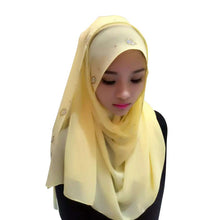 New Women Chiffon Long Pearl Muslim Headscarf Islamic Hiajb Wrap Shawl Headwear J4U66