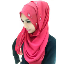 New Women Chiffon Long Pearl Muslim Headscarf Islamic Hiajb Wrap Shawl Headwear J4U66