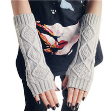 women knitted crochet long fingerless elbow gloves mitten warm gloves J4U66