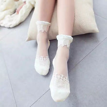 women lace socks ultrathin transparent beautiful crystal elastic short solid color sock for lady J4U66
