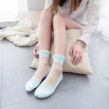 Lace Socks Ultrathin Transparent Beautiful Crystal Elastic Short Solid Color Sock For Lady Y02 J4U66