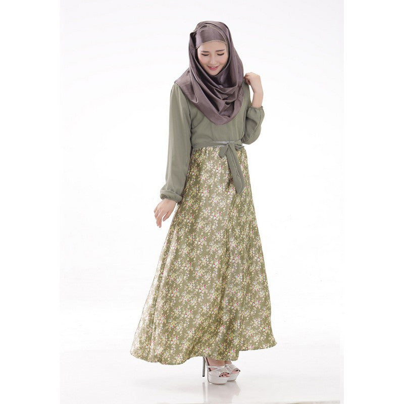 women long sleeve full length muslim kaftan islamic floral maxi dress arab jilbab wear J4U66