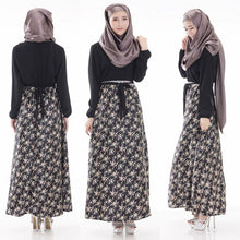 Long Sleeve Full Length Muslim Kaftan Islamic Floral Maxi Dress Arab Jilbab Wear J4U66