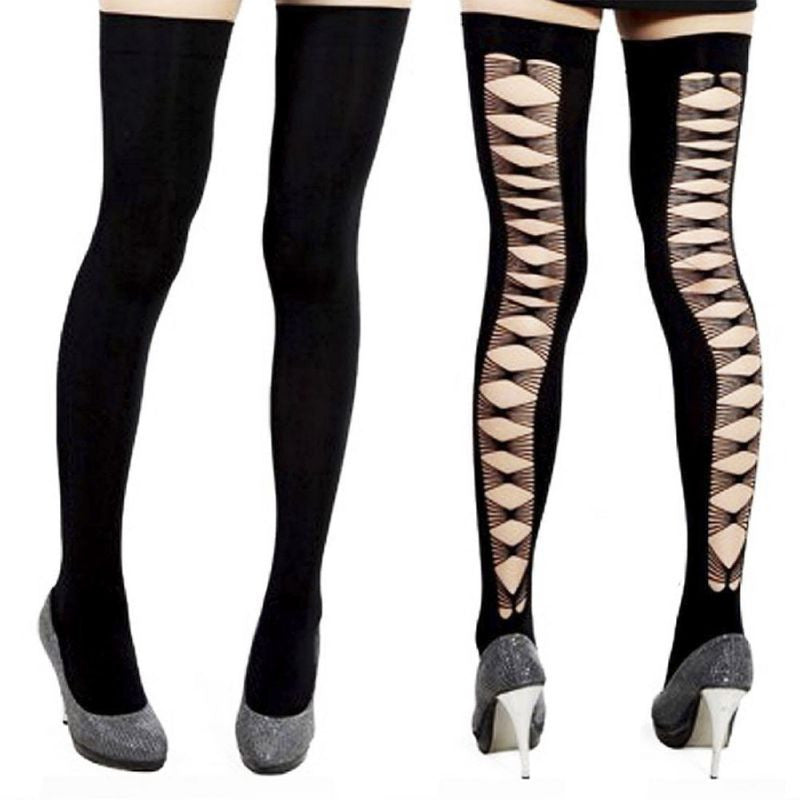 New Women Sexy Hollow Long Stockings Black Knee High Thigh Stay Up Tights Stockings J4U66