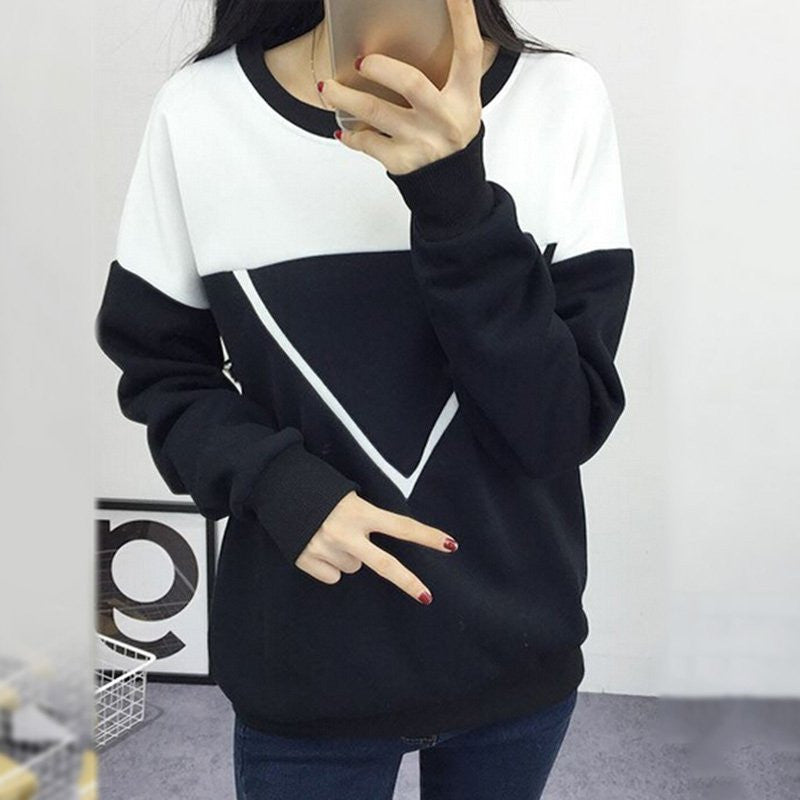 women v letter pullover sweatshirt black and white spell color patchwork hoodies tracksuit J4U66