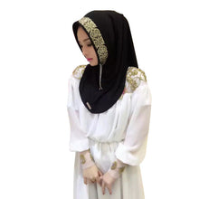 New Women Vintage Muslim Golden Fringe Embroidery Floral Caps Hijab Islamic Full Cover Scarf Hats Y03 J4U66