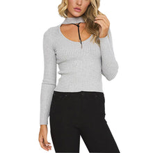 Long Sleeve Elegant Halter Knitted Sweater White Pullover Tops Slim Black Jumper Casual J4U66