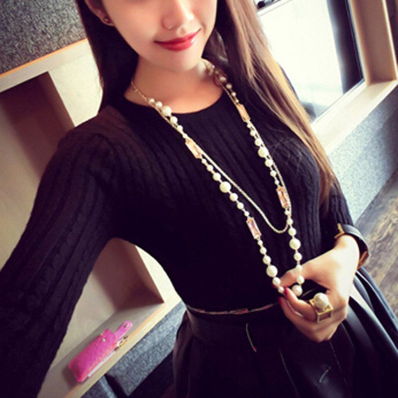 Women's Knitwear Long Sleeve Twist Crochet Warm Knitting Sweater Jumper J4U66