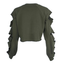 New Womens Long Sleeve Casual Ripped Crop Top Hoodie Sweatshirt ShortJumper Pullover Tops Y09 J4U66