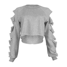 New Womens Long Sleeve Casual Ripped Crop Top Hoodie Sweatshirt ShortJumper Pullover Tops Y09 J4U66