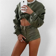 New Womens Long Sleeve Casual Ripped Crop Top Hoodie Sweatshirt ShortJumper Pullover Tops Y09 J4U66