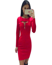 Vestido Woman Long Sleeved Chest Zipper Bag Hip Slim Dresses Lady Nightclub Mini Dress J4U66