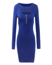 Vestido Woman Long Sleeved Chest Zipper Bag Hip Slim Dresses Lady Nightclub Mini Dress J4U66