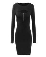 Vestido Woman Long Sleeved Chest Zipper Bag Hip Slim Dresses Lady Nightclub Mini Dress J4U66