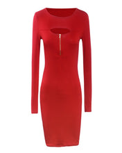 Vestido Woman Long Sleeved Chest Zipper Bag Hip Slim Dresses Lady Nightclub Mini Dress J4U66