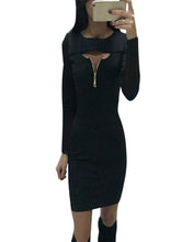 Vestido Woman Long Sleeved Chest Zipper Bag Hip Slim Dresses Lady Nightclub Mini Dress J4U66