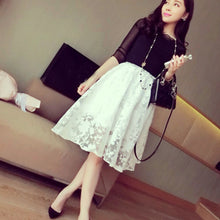 Elegant Ladies Lace Flower Print Skirt Double Layer Skirts Elastic Waist Skirt J4U66