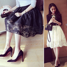 Elegant Ladies Lace Flower Print Skirt Double Layer Skirts Elastic Waist Skirt J4U66