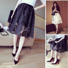 elegant ladies lace flower print skirt women double layer skirts elastic waist skirt J4U66