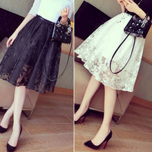 Elegant Ladies Lace Flower Print Skirt Double Layer Skirts Elastic Waist Skirt J4U66