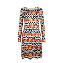 elegant women bat and moon polyester print dress with full sleeve and o neck for halloween J4U66