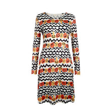 Elegant Bat And Moon Polyester Print Dress With Full Sleeve And O-neck For Halloween J4U66