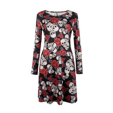 Elegant Bat And Moon Polyester Print Dress With Full Sleeve And O-neck For Halloween J4U66