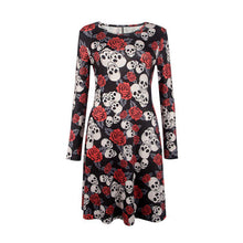 elegant women bat and moon polyester print dress with full sleeve and o neck for halloween J4U66