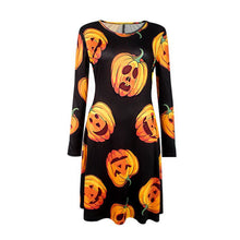 Elegant Bat And Moon Polyester Print Dress With Full Sleeve And O-neck For Halloween J4U66