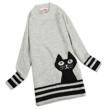 elegant women long sleeve sweatercute cat pattern o neck knitted pullover tops knitwear J4U66