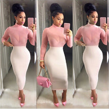 women sexy long sleeve mesh evening party solid long dress J4U66