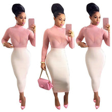 Sexy Long Sleeve Mesh Evening Party Solid Long DressJFY66