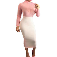 women sexy long sleeve mesh evening party solid long dress J4U66