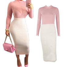 women sexy long sleeve mesh evening party solid long dress J4U66