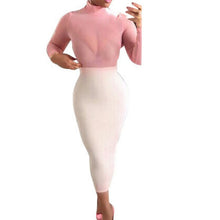 women sexy long sleeve mesh evening party solid long dress J4U66