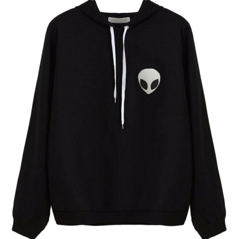 women long sleeve casual wear pullovers soft clothing alien print hooded sweatshirt J4U66