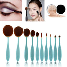 pink green 10pcs tooth brush shape oval makeup brush set multipurpose foundation powder brush kit J4U66