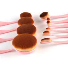 pink green 10pcs tooth brush shape oval makeup brush set multipurpose foundation powder brush kit J4U66