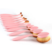 pink green 10pcs tooth brush shape oval makeup brush set multipurpose foundation powder brush kit J4U66