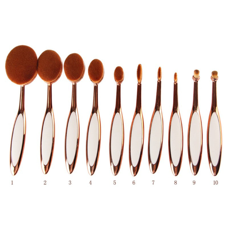 Rose Gold 10pcs Tooth Brush Shape Oval Makeup Brush Set MULTIPURPOSE Professional Foundation Powder Brush Kit Makeup Tools J4U66
