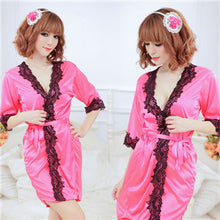 sexy womens silk robe lingerie g-string nightgown sleepwear dress bathrobe J4U66