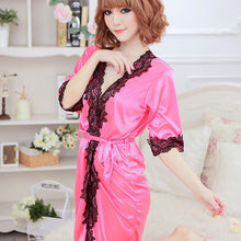 sexy womens silk robe lingerie g-string nightgown sleepwear dress bathrobe J4U66