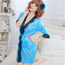 sexy womens silk robe lingerie g-string nightgown sleepwear dress bathrobe J4U66