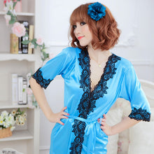sexy womens silk robe lingerie g-string nightgown sleepwear dress bathrobe J4U66