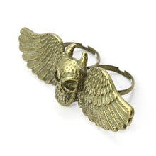The Demon Skull Double Finger Ring Bronze Angel Wings Ring Bling jewelry J4U66