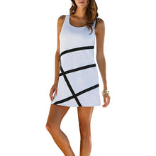 Women Dress White Black Plaid Casual Party Dresses Sleeveless Loose Beach Dress Plus Size S-3XL J4U66